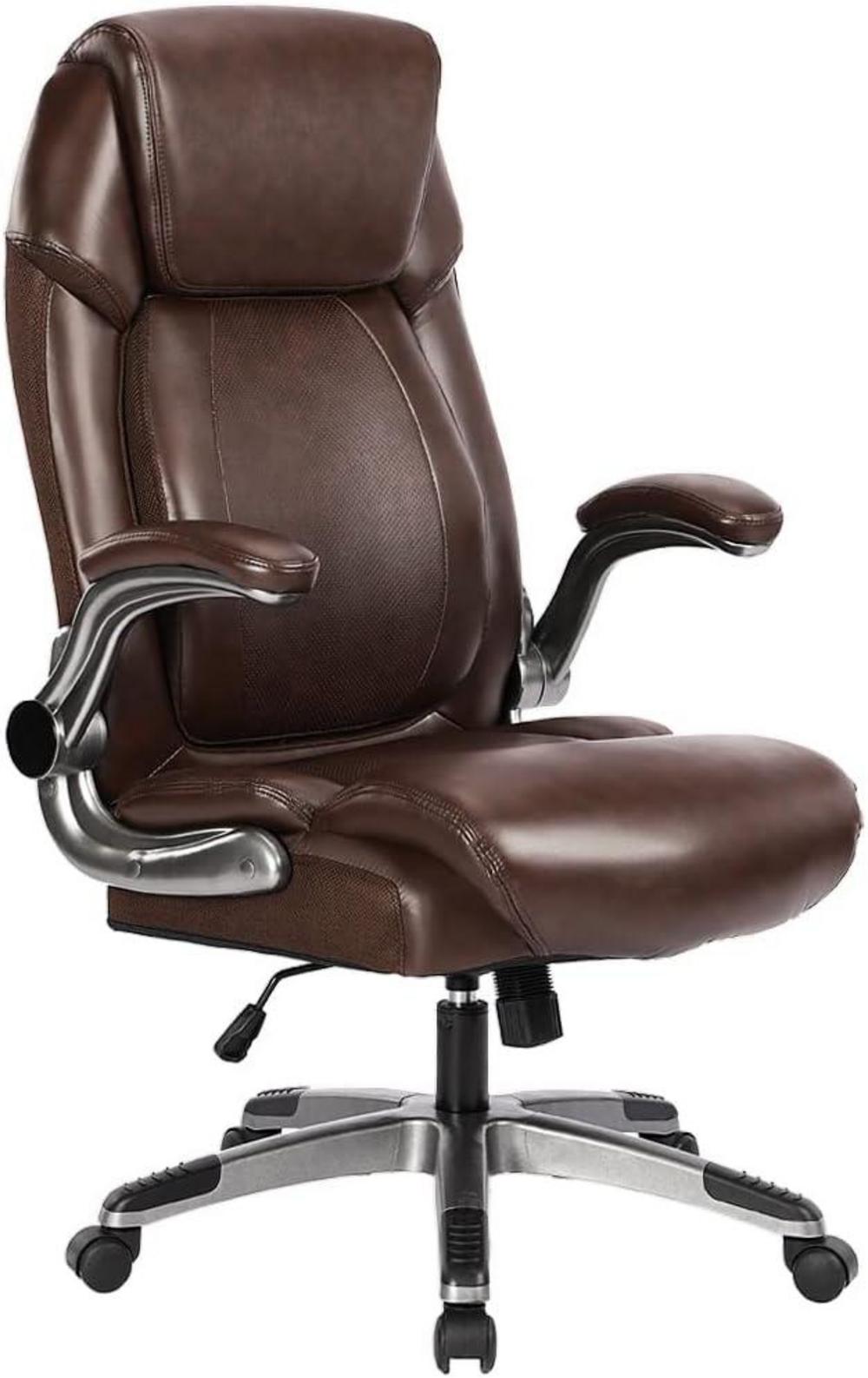KCREAM Ergonomischer Bürostuhl mit gepolsterten Klapparmlehnen, höhenverstellbar, Braun