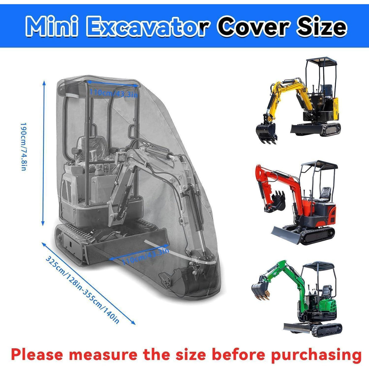 Minibagger Abdeckplane wasserdicht & atmungsaktiv für 800-1600kg