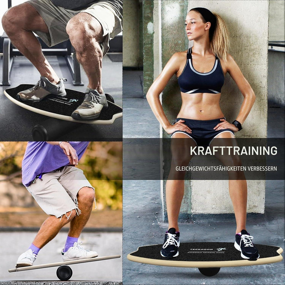 Balance Board Holz mit Rolle & Ball – Fitness & Yoga