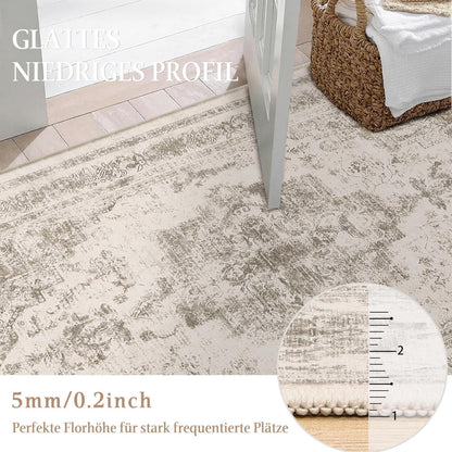 Vintage Teppich Beige 300x400cm Waschbar – Wohnzimmerteppich