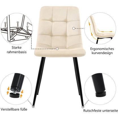 Esstisch Set 117cm mit 4 Samtstühlen – Modernes Esszimmer Set