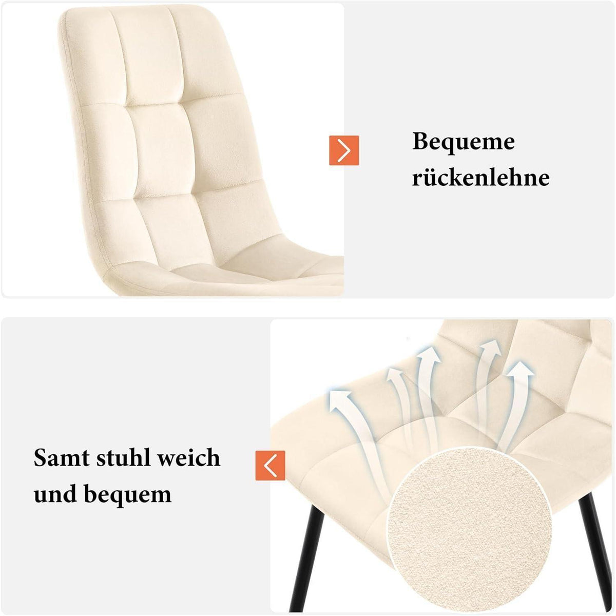 Esstisch Set 117cm mit 4 Samtstühlen – Modernes Esszimmer Set