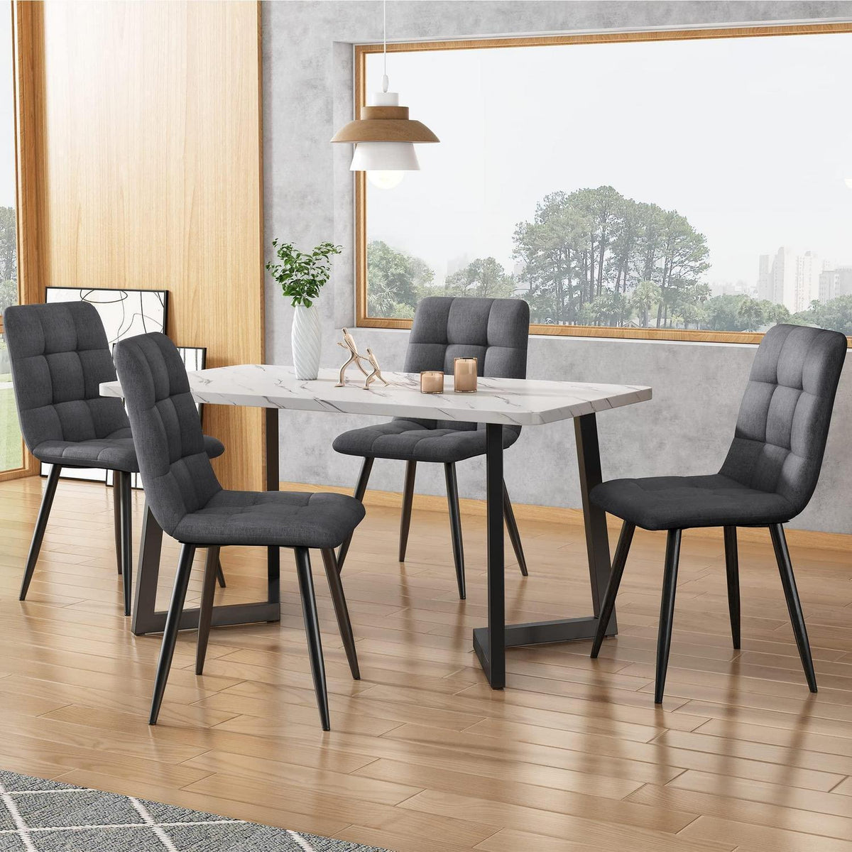 Esstisch Set 117cm mit 4 modernen Esszimmerstühlen