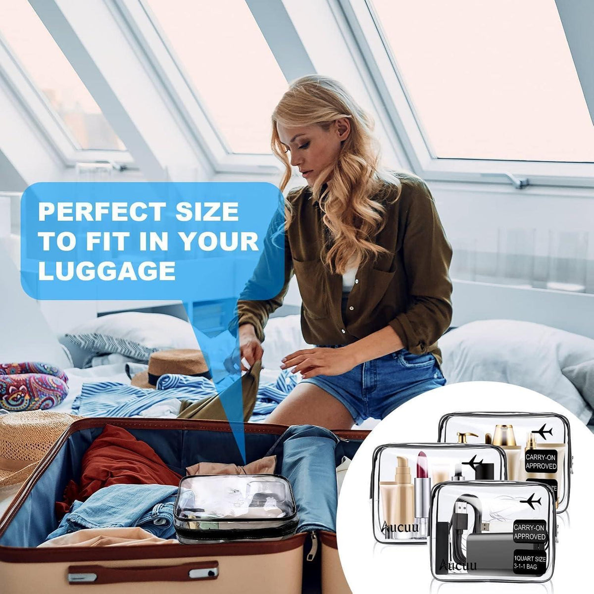 Transparente Kulturtasche 3er Set, wasserdicht, TSA-zugelassen