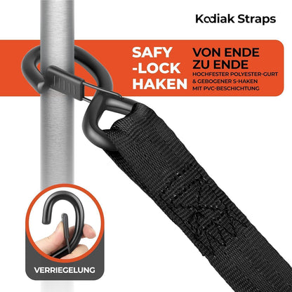 Spanngurte Automatik 3m mit S-Haken – 4er Set Schwarz