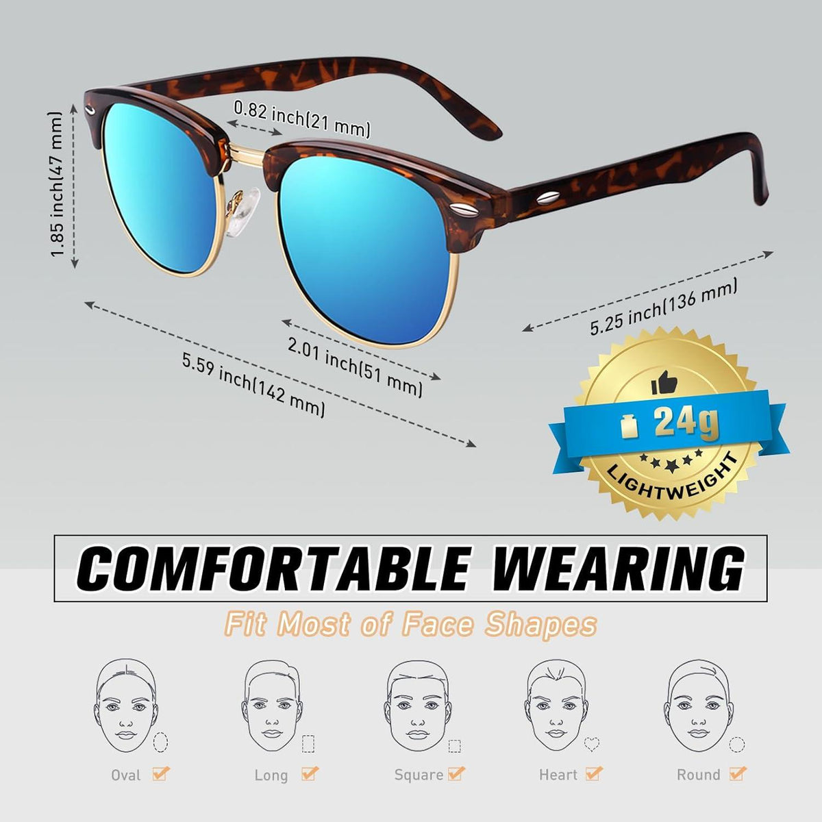 Sonnenbrille Herren Damen Polarisiert Halbrahmen Ultraleicht UV400
