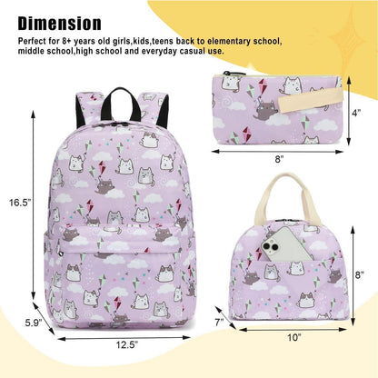 Schulrucksack Set Mädchen Katze Lila – Rucksack, Lunch Tasche & Federmäppchen