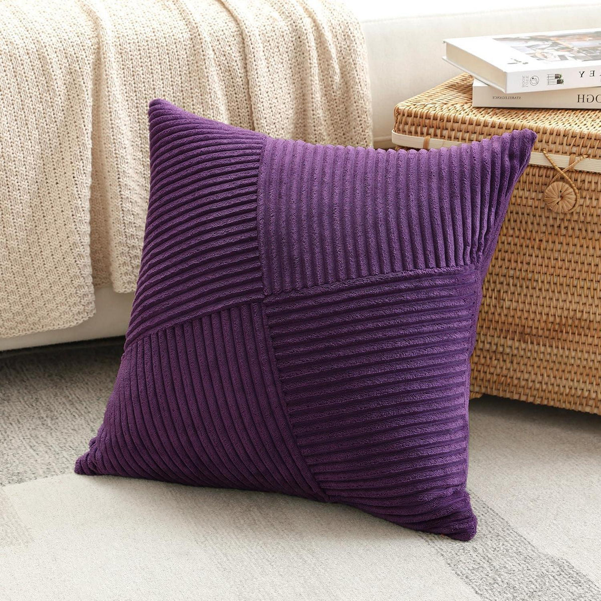 Cord Kissenbezug Violett 60x60 cm - 2er Set gestreift
