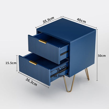 Moderner Nachttisch Blau-Gold mit 2 Schubladen