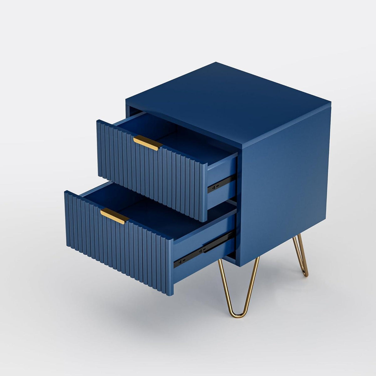 Moderner Nachttisch Blau-Gold mit 2 Schubladen