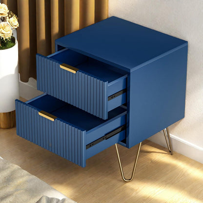 Moderner Nachttisch Blau-Gold mit 2 Schubladen