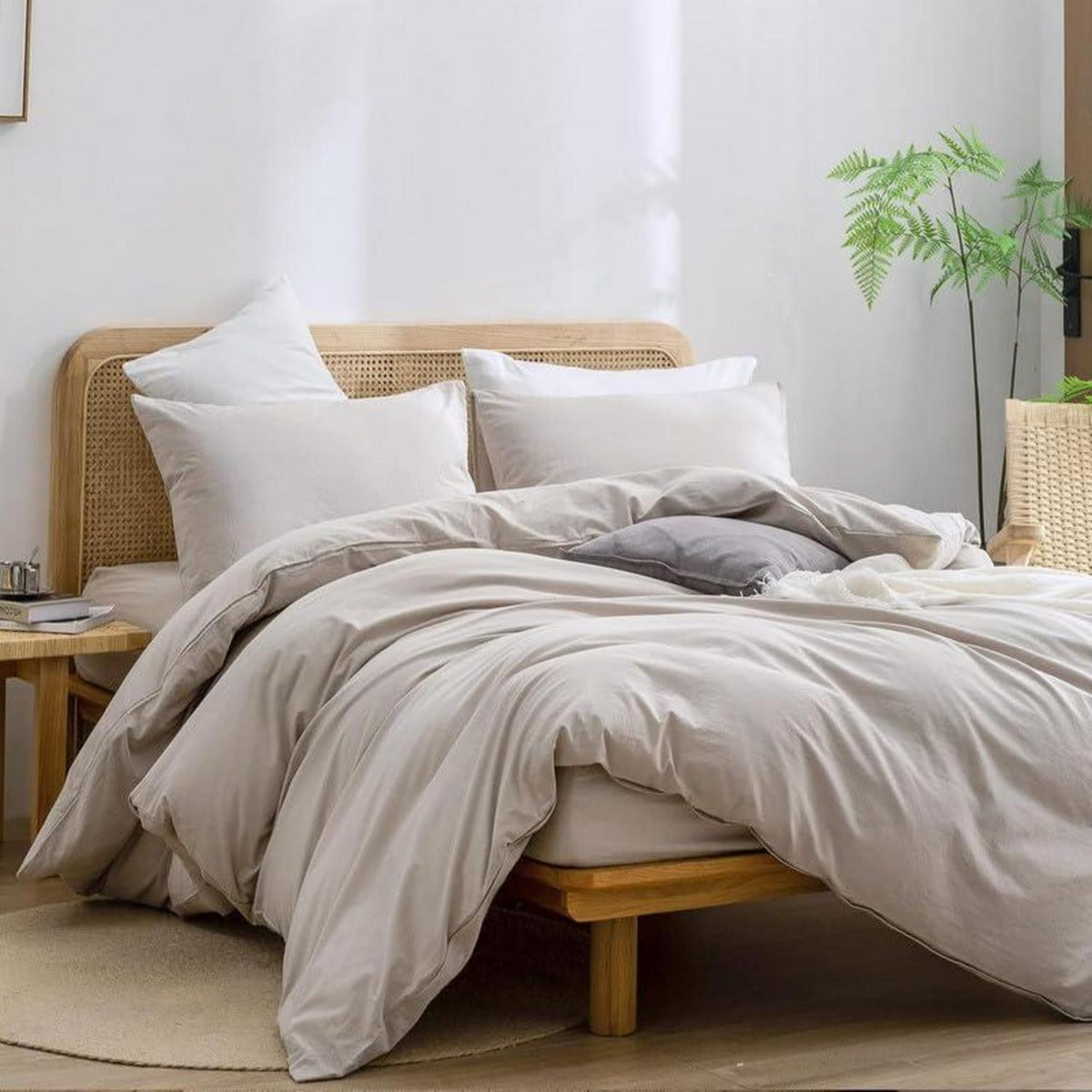 Bettwäsche-Set 135x200 Baumwolle Leinen Taupe 2-teilig