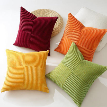 Cord Kissenbezug 2er Set, Kreuz Streifen, Burgund 45x45 cm