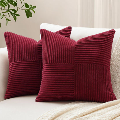 Cord Kissenbezug 40x40 cm, Burgund, 2er Set mit Streifenmuster