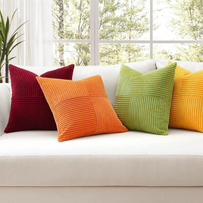 Cord Kissenbezug 40x40 cm, Burgund, 2er Set mit Streifenmuster