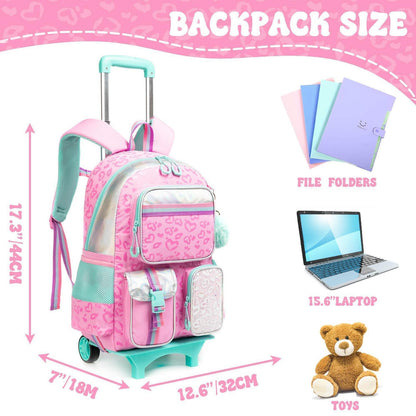 Schulranzen mit Rollen für Mädchen – Rosa Herz Trolley Rucksack