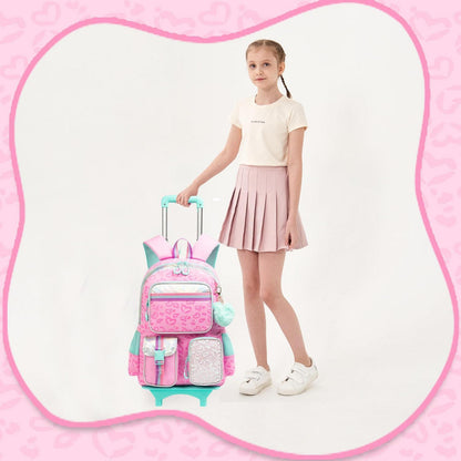 Schulranzen mit Rollen für Mädchen – Rosa Herz Trolley Rucksack