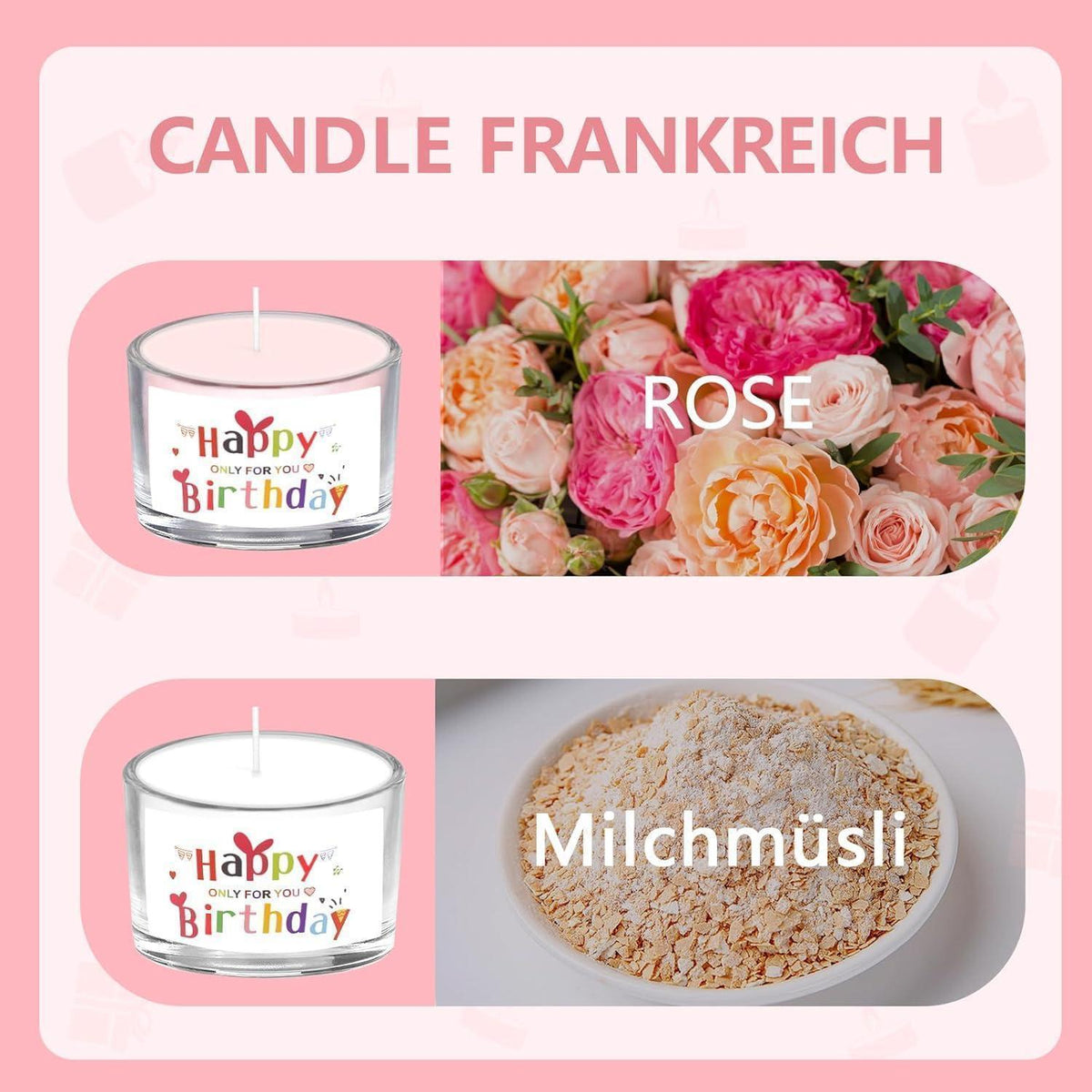 Duftkerze Geburtstag Geschenk Milchmüsli & Rose