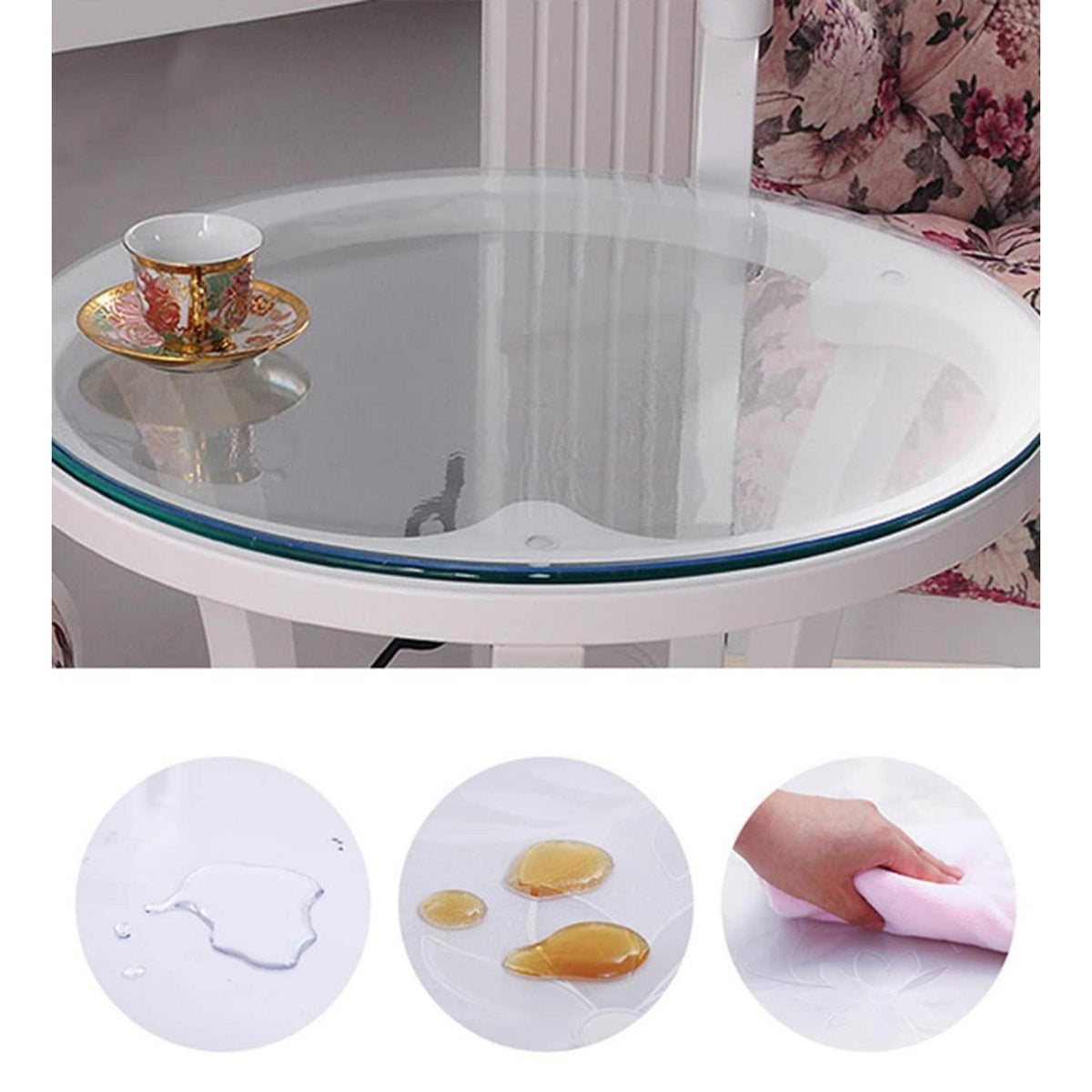 PVC Tischdecke Transparent Rund 100cm, 2mm Dicke Wasserdicht