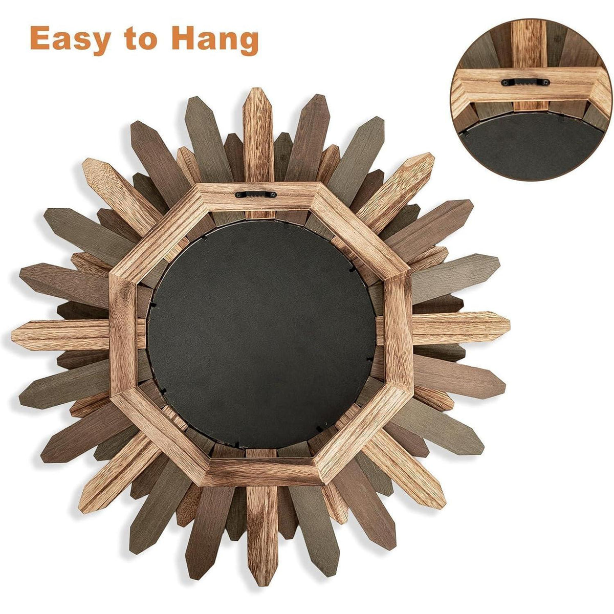 Rustikaler Wandspiegel Holz Sonnenschliff Boho 53 cm
