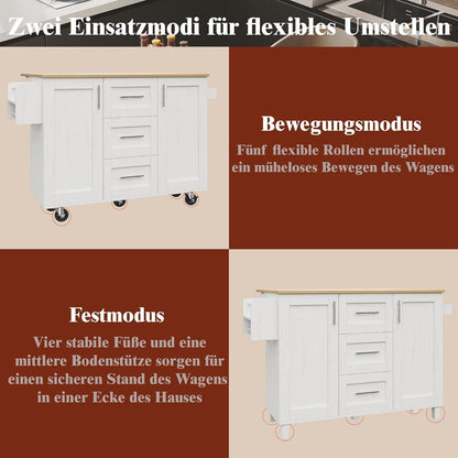 Klappbarer Küchenwagen mit Schubladen & verstellbarer Arbeitsplatte