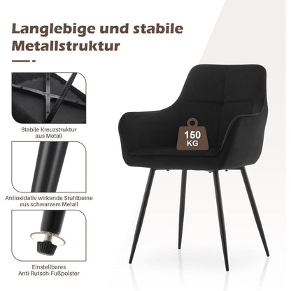 Moderne Esszimmerstühle 2er Set mit Armlehnen Schwarz Samt