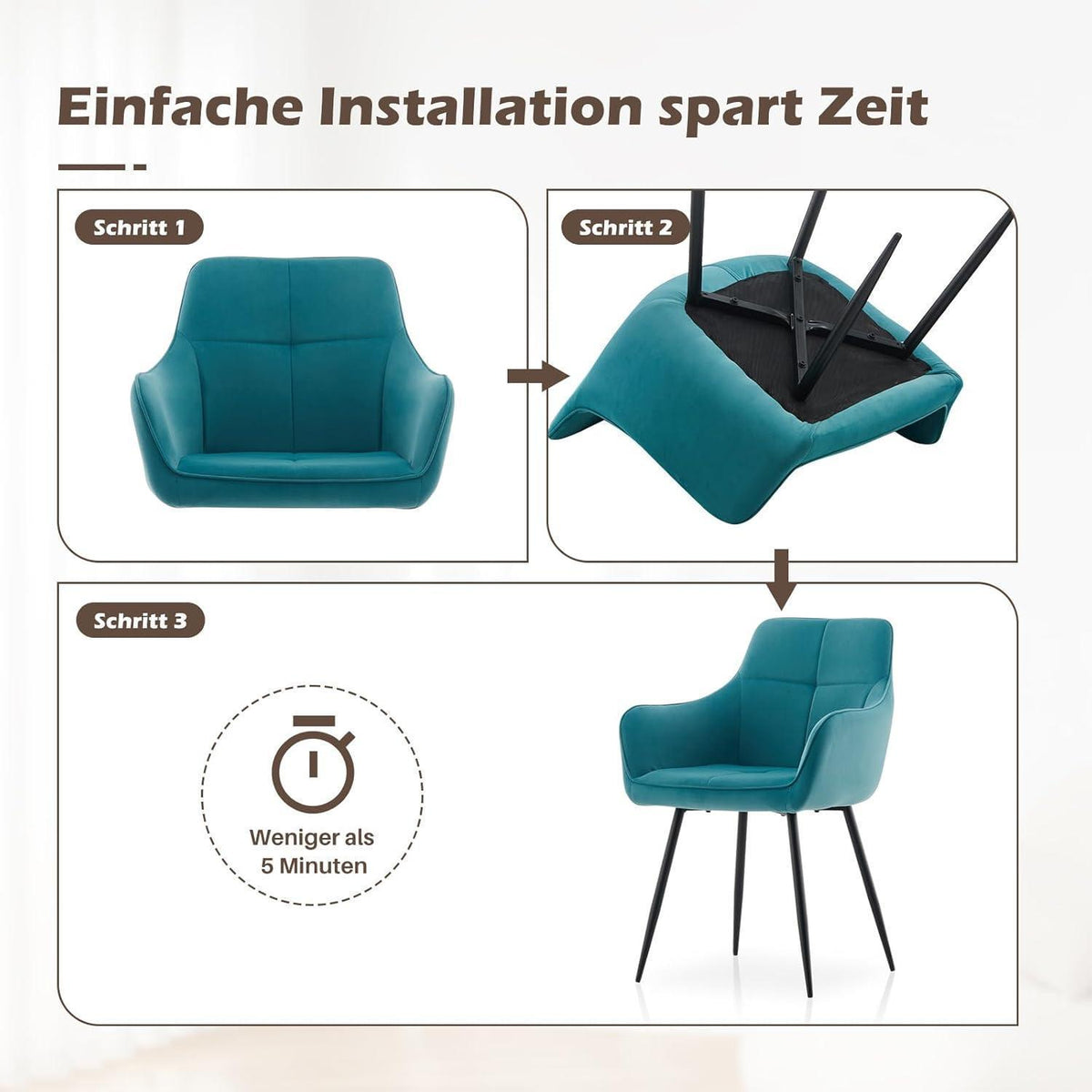Türkis Samt Esszimmerstühle 4er-Set mit Armlehnen & Komfort