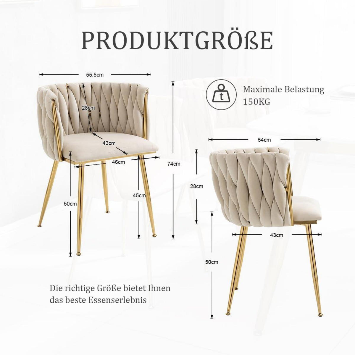 Samt Esszimmerstühle 2er Set mit goldenen Beinen