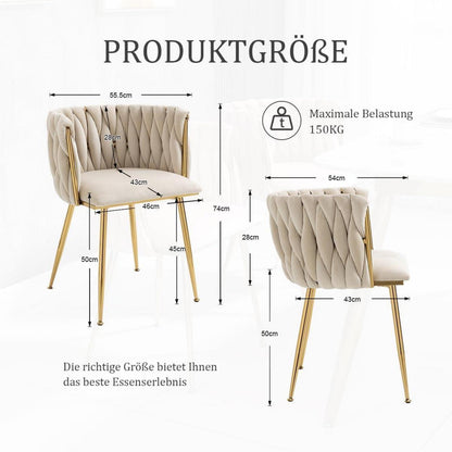 Samt Esszimmerstühle 2er Set mit goldenen Beinen