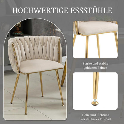 Samt Esszimmerstühle 2er Set mit goldenen Beinen