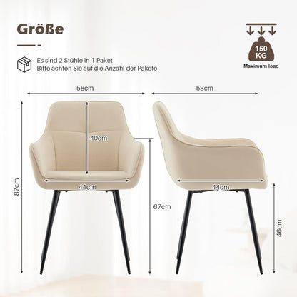 Beige Samt Esszimmerstühle 2er Set mit Armlehne