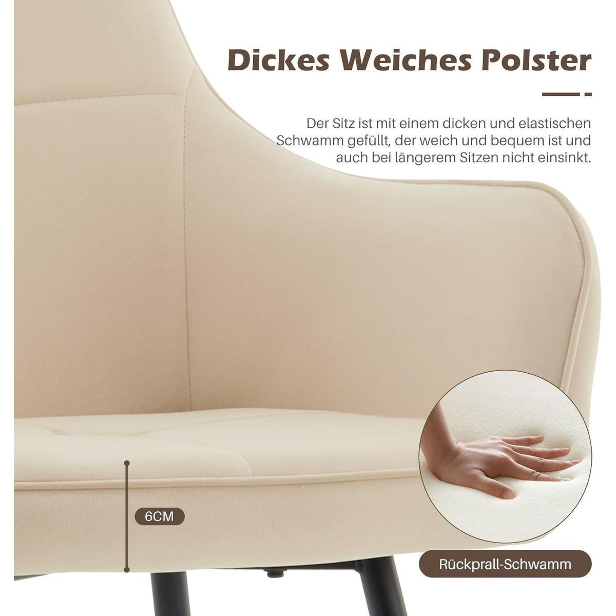 Beige Samt Esszimmerstühle 2er Set mit Armlehne