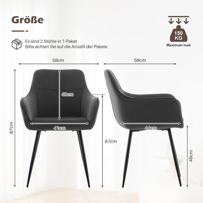 Esszimmerstühle 6er-Set Grau Samt mit Armlehne & Metallgestell
