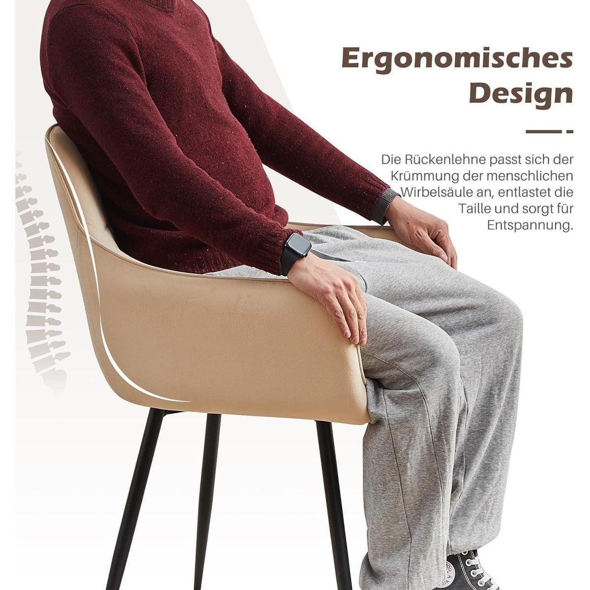 Beige Samt Esszimmerstühle 4er-Set mit Armlehnen