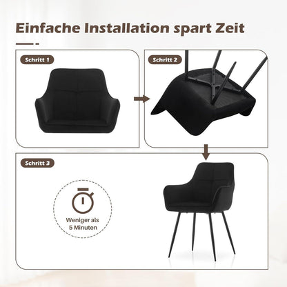 Esszimmerstühle Set 4er mit Armlehne Schwarz Samt