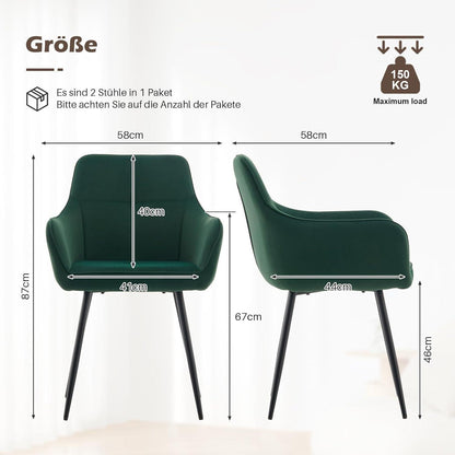 Samt Esszimmerstühle 4er Set mit Armlehnen, Grün