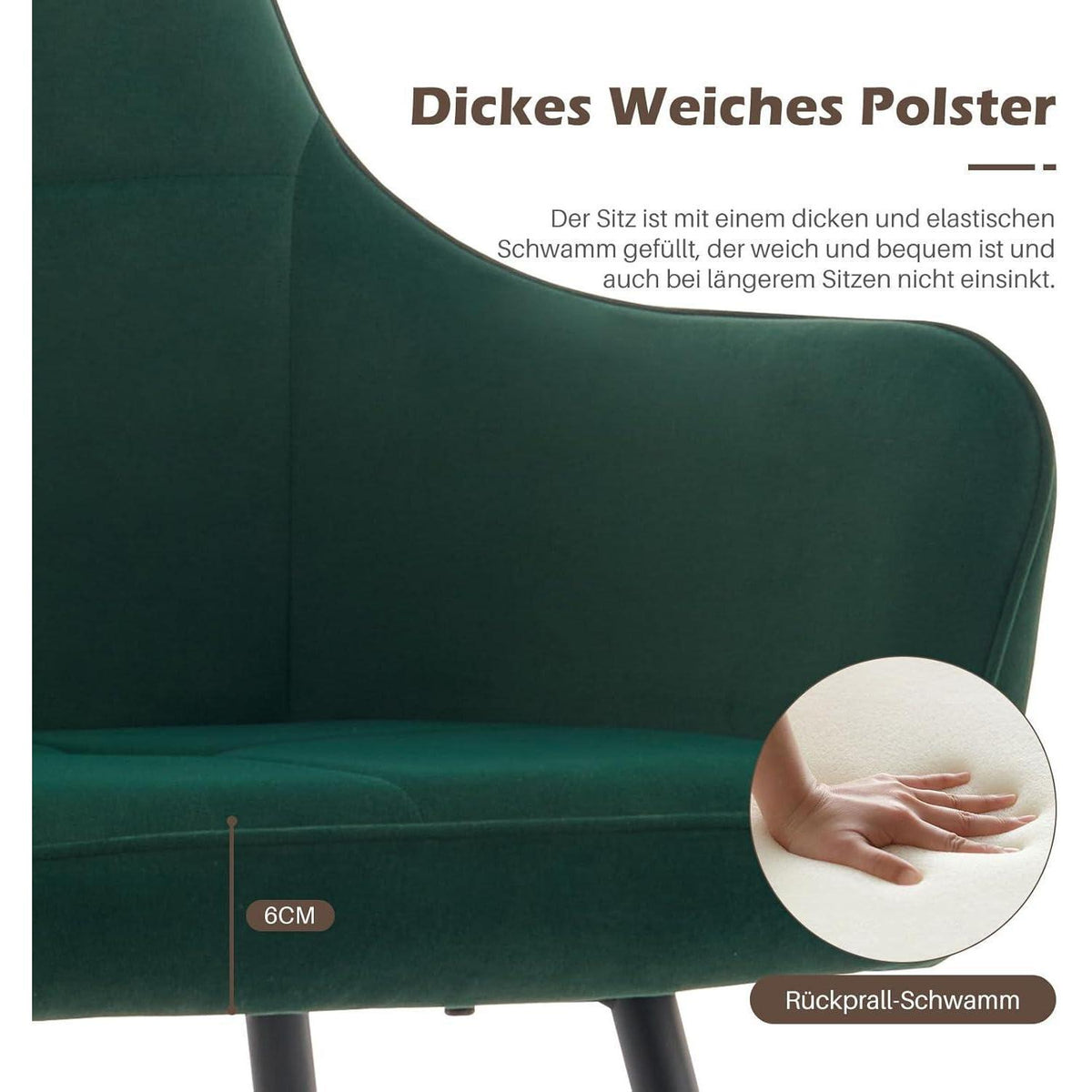 Samt Esszimmerstühle 4er Set mit Armlehnen, Grün