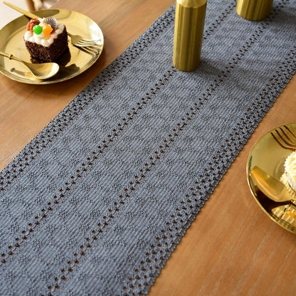 Tischläufer Makramee Grau mit Quasten – Boho Baumwolle Leinen 30x140 cm