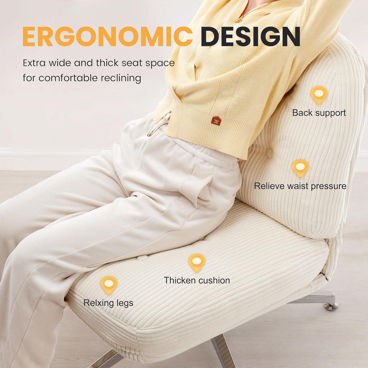 Ergonomischer Bürostuhl ohne Armlehne, Sessel mit großen Kissen