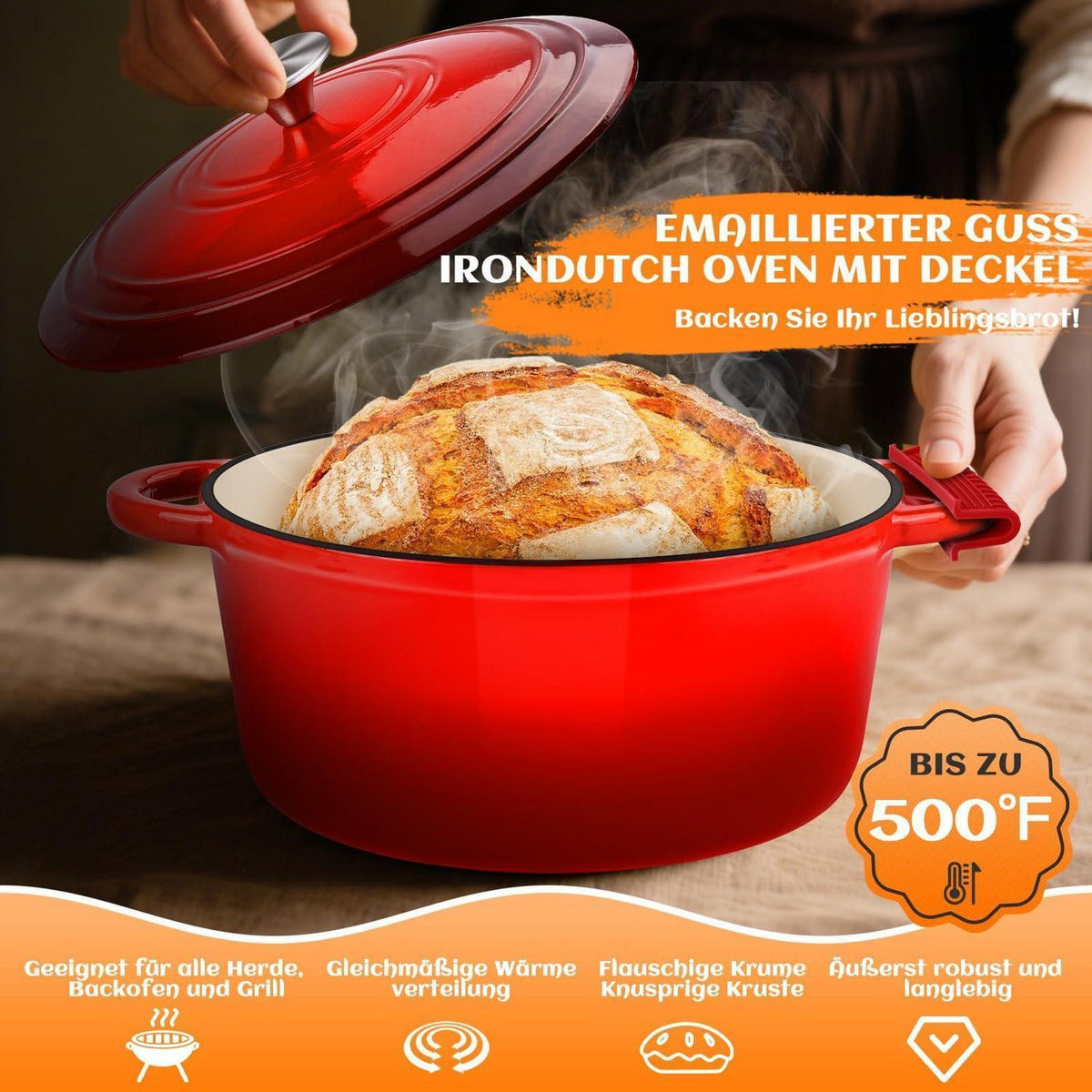 Gusseisen Brotbacktopf 26cm mit Deckel & Zubehör