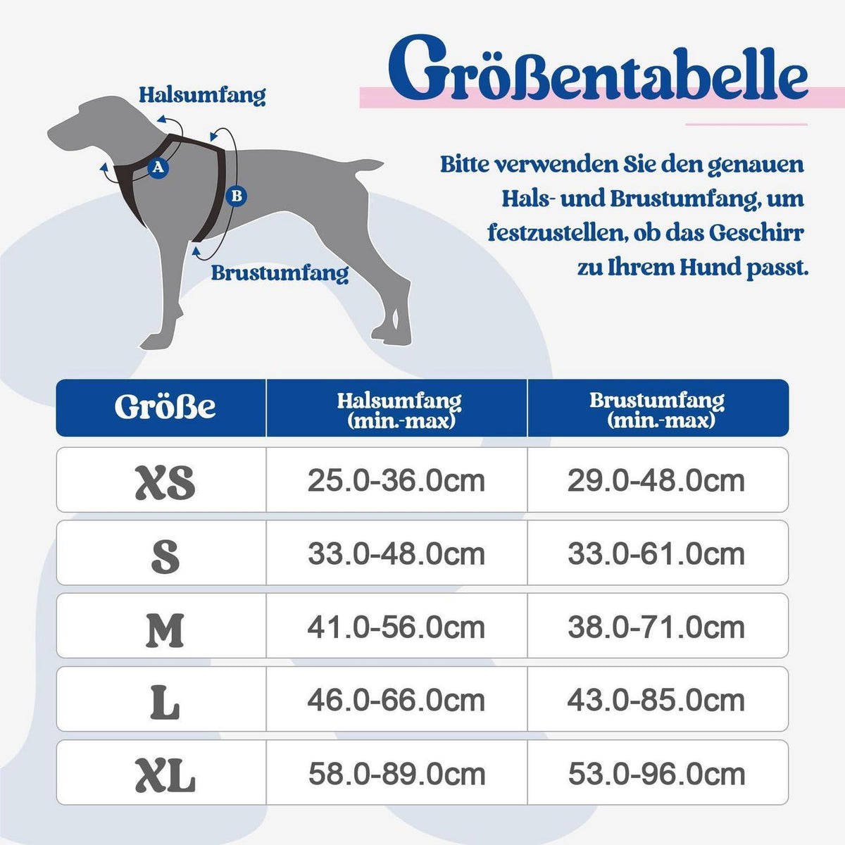 Hundegeschirr mittel, Anti-Zug, Blau & Rosa, Größe S