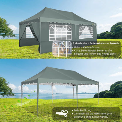 Faltpavillon 3x6 mit 6 Seitenwänden – Wasserdicht & Stabil