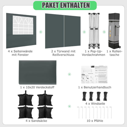 Faltpavillon 3x6 mit 6 Seitenwänden – Wasserdicht & Stabil