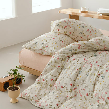 Blumen Bettwäsche Set 200x200 cm Baumwolle Beige 3tlg.