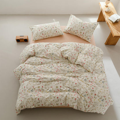 Blumen Bettwäsche Set 200x200 cm Baumwolle Beige 3tlg.