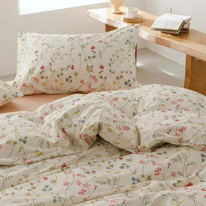 Blumen Bettwäsche Set 200x200 cm Baumwolle Beige 3tlg.