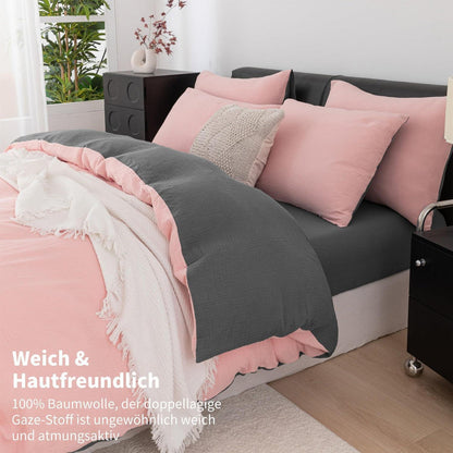 Doppelte Muslin Bettwäsche 155x220 Rosa Grau – 3-teilig