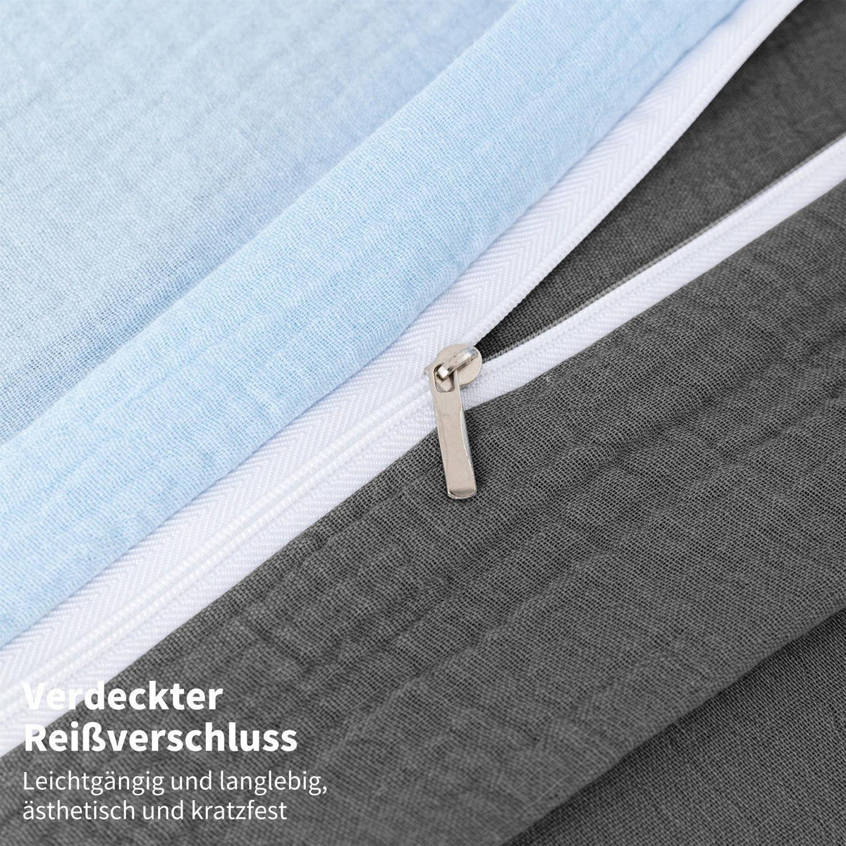 Doppelte Muslin Bettwäsche 200x200 Blau Grau – 3-teilig & Atmungsaktiv