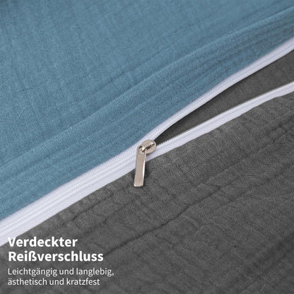 Doppelte Muslin Bettwäsche Petrol Grau 155x220 cm - 3-teilig