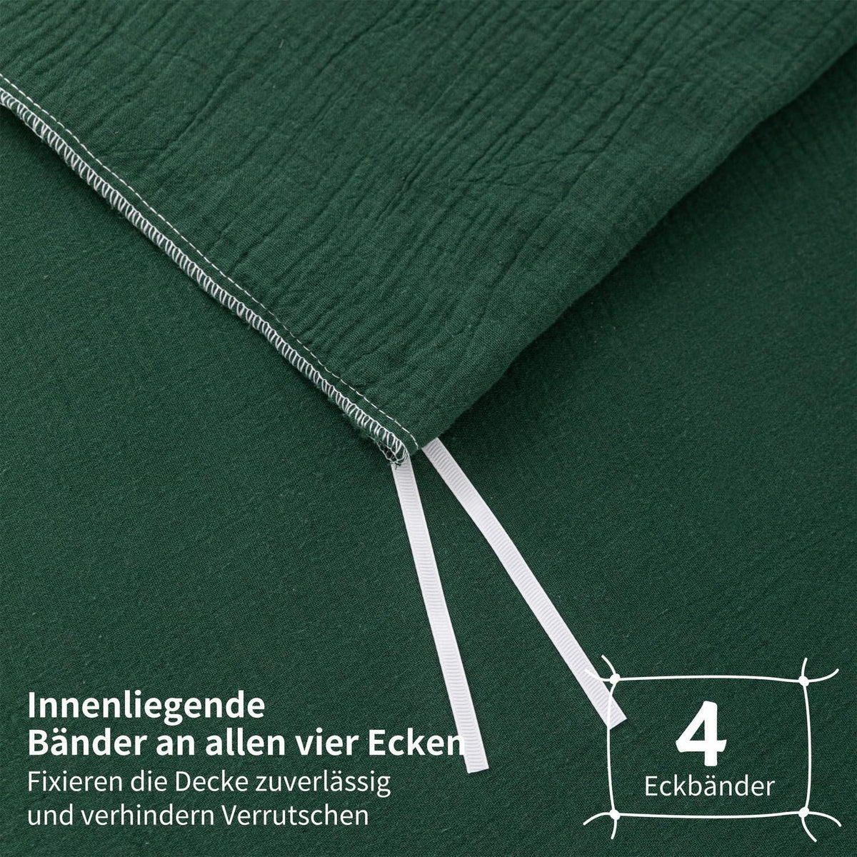 Doppelte Muslin Bettwäsche Dunkelgrün 220x240 cm - 3-teilig